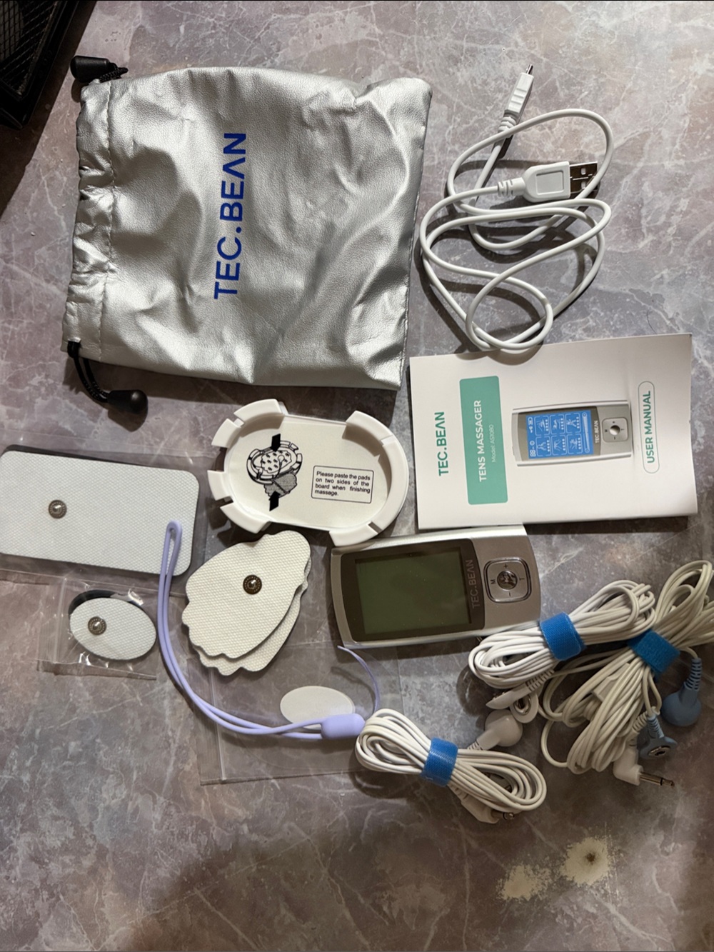 White TENS Massager Kit - Portable Pain Relief Bundle
